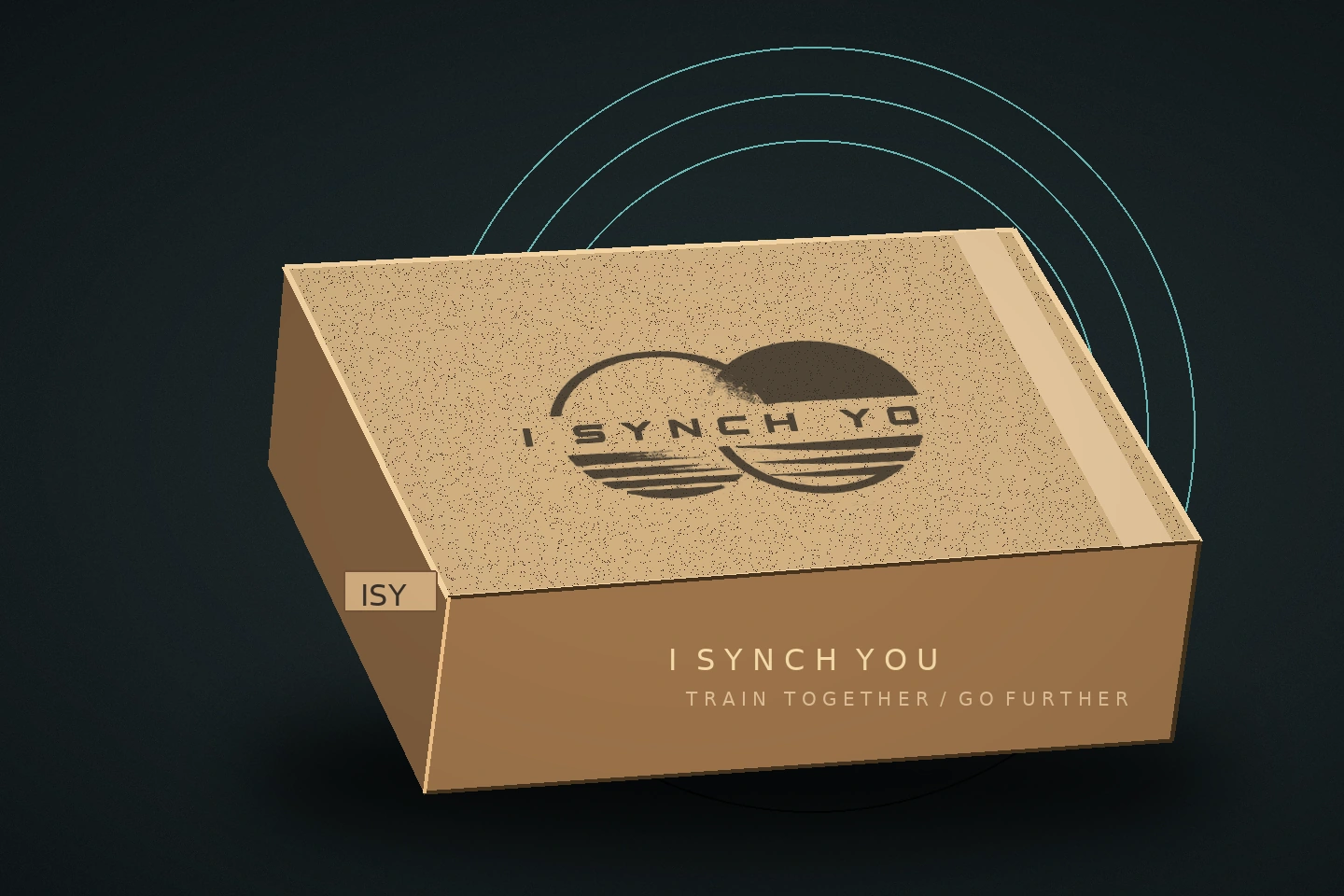 Propuesta visual de caja de cartón kraft I SYNCH YOU con logotipo